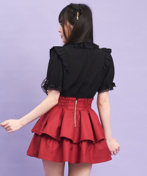 Secret Honey（シークレットハニー）の「スタンドカラーダブルフリルブラウス（シャツ/ブラウス・レディース・ブラック/オフホワイト・MEDIUM）」の6枚目の写真