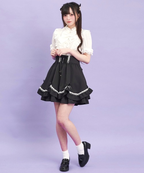 Secret Honey（シークレットハニー）の「スタンドカラーダブルフリルブラウス（シャツ/ブラウス・レディース・ブラック/オフホワイト・MEDIUM）」の11枚目の写真