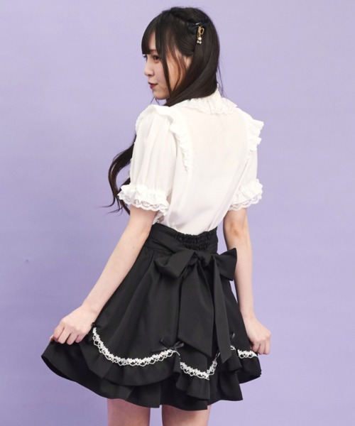 Secret Honey（シークレットハニー）の「スタンドカラーダブルフリルブラウス（シャツ/ブラウス・レディース・ブラック/オフホワイト・MEDIUM）」の4枚目の写真