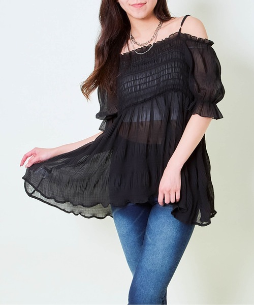GORGE(ゴージ)の「《マジョリカプリーツ×肩見せ》レディース オフショルブラウス 体型カバー 春夏秋(シャツ/ブラウス・レディース・ブラック/オフホワイト/グレー・F)」の13枚目の写真