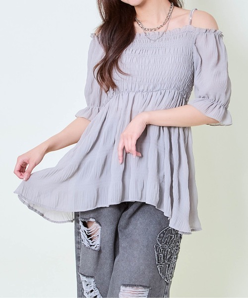 GORGE(ゴージ)の「《マジョリカプリーツ×肩見せ》レディース オフショルブラウス 体型カバー 春夏秋(シャツ/ブラウス・レディース・ブラック/オフホワイト/グレー・F)」の10枚目の写真