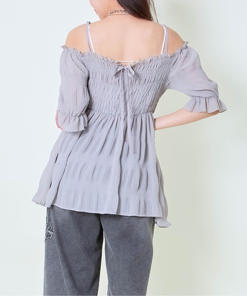 GORGE(ゴージ)の「《マジョリカプリーツ×肩見せ》レディース オフショルブラウス 体型カバー 春夏秋(シャツ/ブラウス・レディース・ブラック/オフホワイト/グレー・F)」の8枚目の写真
