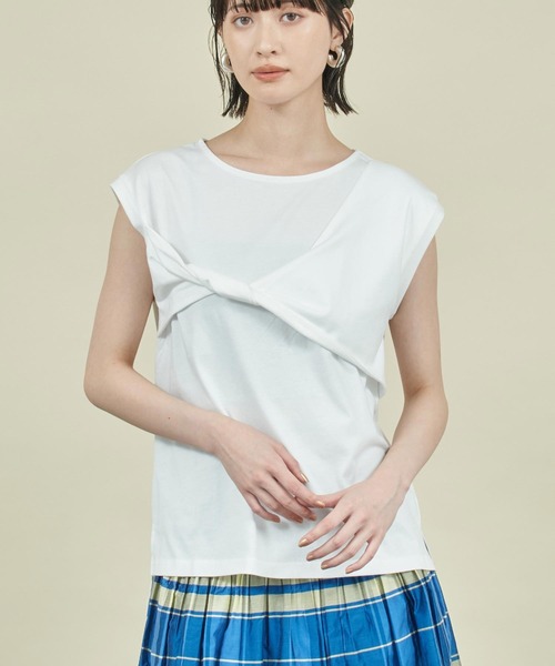 フロントツイストデザインノースリーブトップス レディース フロント ツイストデザイン ノースリーブ プルオーバー（Tシャツ