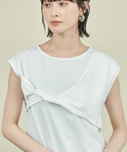 フロントツイストデザインノースリーブトップス レディース フロント ツイストデザイン ノースリーブ プルオーバー（Tシャツ
