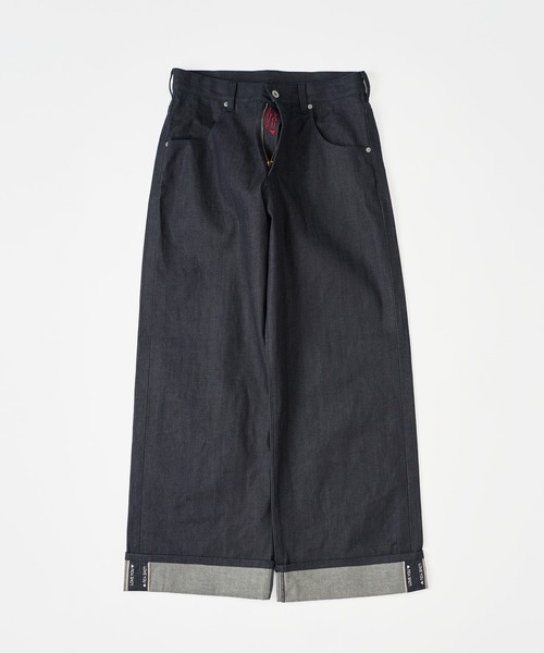 デニム・ジーパン OVERFIT STITCH DENIM PANTS BLACK Chikashitsu +】lilting stitch curve denim pants