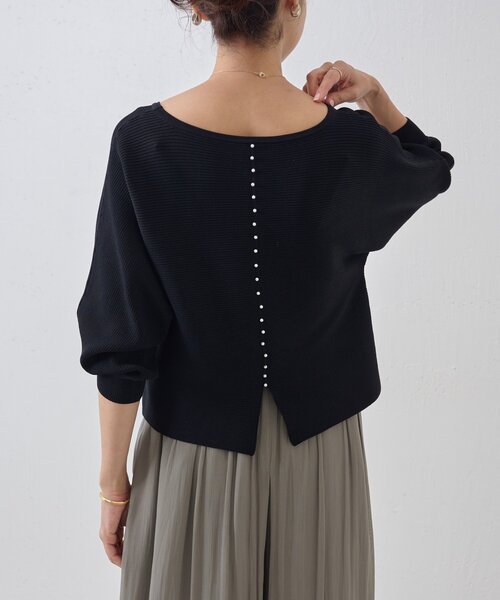 美品୨୧BEARDSLEY ビアズリー 後ろパールニット 半袖ニット 後ろパールニット(ニット/セーター)|BEARDSLEY(ビアズリー