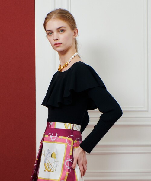LOULOU WILLOUGHBY(ルルウィルビー)の「【LOULOU WILLOUGHBY】ラッフルオフショルプルオーバー(ニット/セーター・レディース・ブラック/レッド/オフホワイト・2)」の12枚目の写真