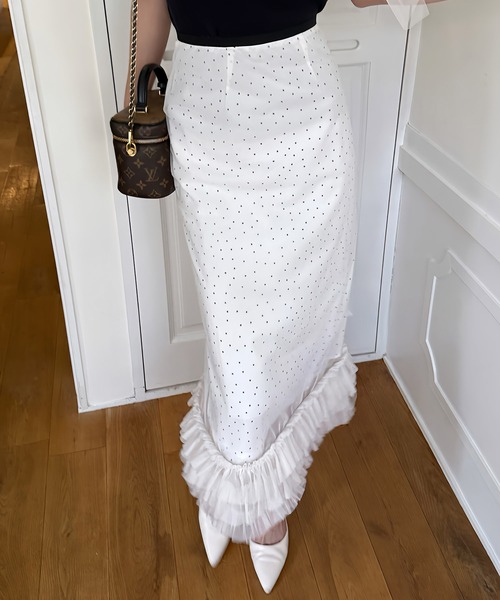 ROYAL PARTY（ロイヤルパーティー）の「チュールレイヤードドットタイトスカート（スカート・レディース・オフホワイト/ブラック・FREE）」の2枚目の写真