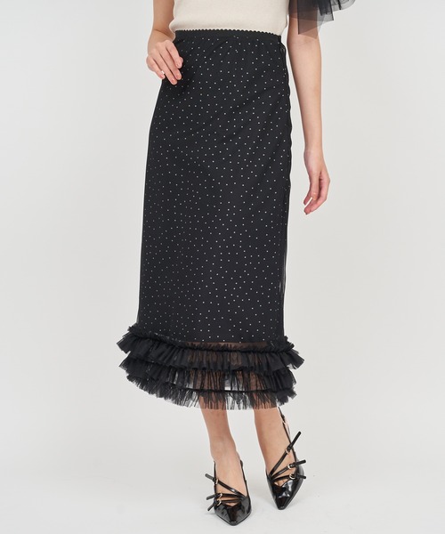 ROYAL PARTY（ロイヤルパーティー）の「チュールレイヤードドットタイトスカート（スカート・レディース・オフホワイト/ブラック・FREE）」の14枚目の写真