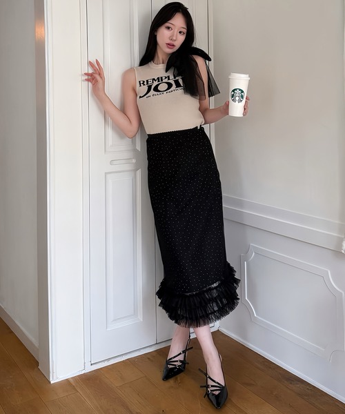 ROYAL PARTY（ロイヤルパーティー）の「チュールレイヤードドットタイトスカート（スカート・レディース・オフホワイト/ブラック・FREE）」の5枚目の写真