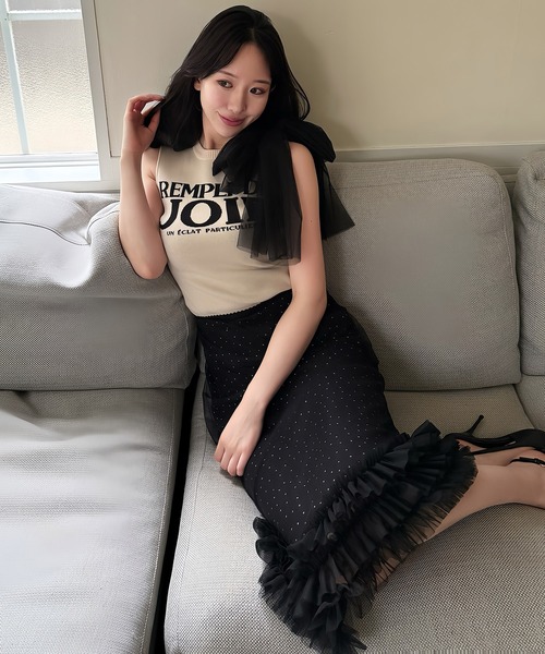 ROYAL PARTY（ロイヤルパーティー）の「チュールレイヤードドットタイトスカート（スカート・レディース・オフホワイト/ブラック・FREE）」の6枚目の写真