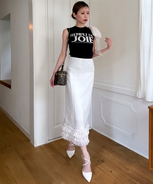 ROYAL PARTY（ロイヤルパーティー）の「チュールレイヤードドットタイトスカート（スカート・レディース・オフホワイト/ブラック・FREE）」の4枚目の写真