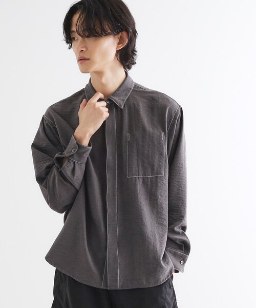 tk.TAKEO KIKUCHI（ティーケータケオキクチ）の「ビンテージフィブリルライクシャツ（シャツ/ブラウス・メンズ・ライトベージュ/サックスブルー/スミクロ・03/02）」の9枚目の写真