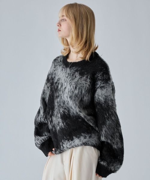 VELNUS】Abstract loose shaggy design knit/アブストラクトルーズ