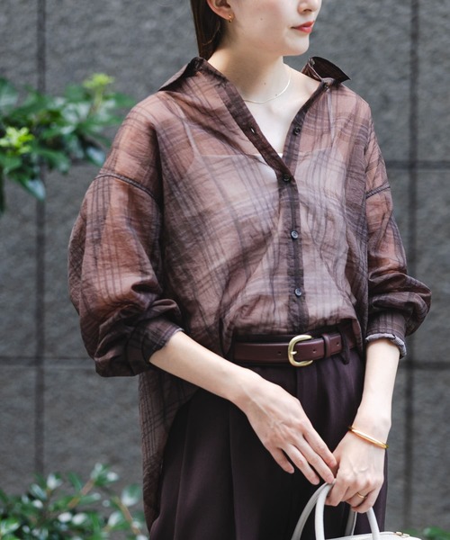 spic&span購入　シアーチェックブラウン　オーバーシャツ セール】シアーチェックオーバーシャツ（シャツ/ブラウス）｜URBAN