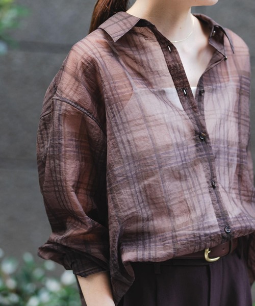 URBAN RESEARCH（アーバンリサーチ）の「シアーチェックオーバーシャツ（シャツ/ブラウス・レディース・ブラウン/グレー・FREE）」の10枚目の写真