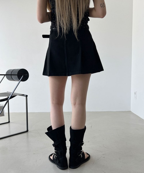 ベルトSET / インナーパンツ付き】プリーツ デニム ミニ