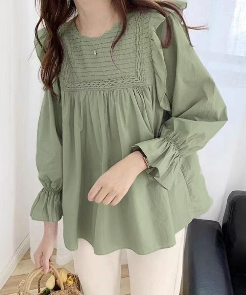 フリル長袖シャツ セール】フリル 長袖 シャツブラウス トップス（シャツ/ブラウス