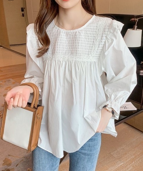 フリル長袖シャツ セール】フリル 長袖 シャツブラウス トップス（シャツ/ブラウス