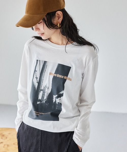 BARNYARDSTORM（バンヤードストーム）の「BARNYARDSTORM / CITY SCAPEフォトロンT / 吸水速乾【WEB限定カラー】（Tシャツ/カットソー・レディース・ベージュ/ホワイト/チャコール・FREE）」の2枚目の写真