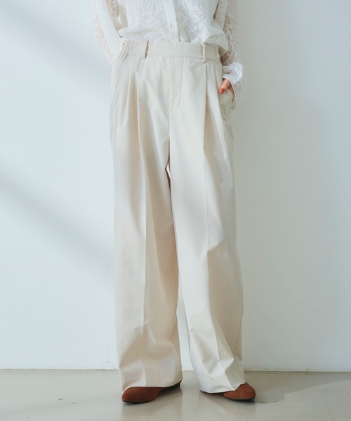 CROSS FUNCTION（クロスファンクション）の「《UV/吸水速乾》エブ楽 タックワイドパンツ【CROSS FUNCTION/クロスファンクション】（チノパンツ・レディース・ブラック/ベージュ/オフホワイト・LL/M/L）」の2枚目の写真