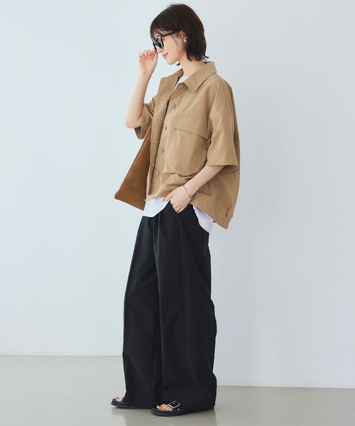 CROSS FUNCTION（クロスファンクション）の「《UV/吸水速乾》エブ楽 タックワイドパンツ【CROSS FUNCTION/クロスファンクション】（チノパンツ・レディース・ブラック/ベージュ/オフホワイト・LL/M/L）」の5枚目の写真