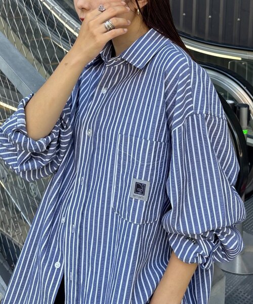 CIAOPANIC TYPY（チャオパニックティピー）の「【PATTIPATTI】ユニセックスオーバーシャツ（シャツ/ブラウス・メンズ・ブルー/ネイビー/ダークブルー/ホワイト・MEDIUM/LARGE）」の5枚目の写真