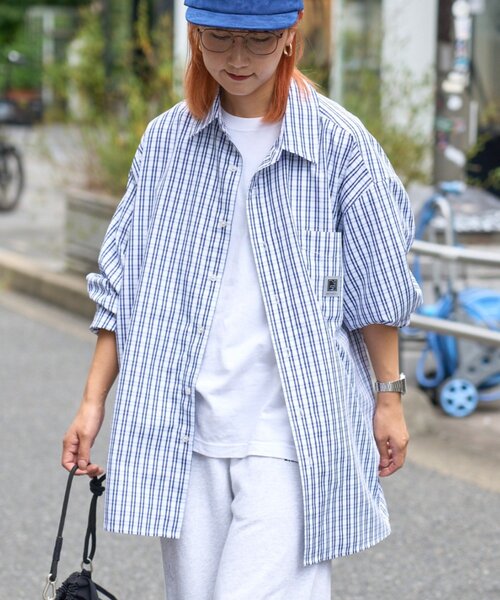 CIAOPANIC TYPY（チャオパニックティピー）の「【PATTIPATTI】ユニセックスオーバーシャツ（シャツ/ブラウス・メンズ・ブルー/ネイビー/ダークブルー/ホワイト・MEDIUM/LARGE）」の14枚目の写真