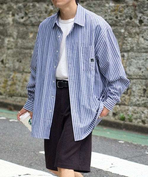 CIAOPANIC TYPY（チャオパニックティピー）の「【PATTIPATTI】ユニセックスオーバーシャツ（シャツ/ブラウス・メンズ・ブルー/ネイビー/ダークブルー/ホワイト・MEDIUM/LARGE）」の3枚目の写真