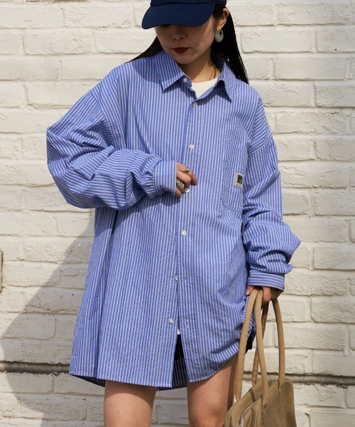 CIAOPANIC TYPY（チャオパニックティピー）の「【PATTIPATTI】ユニセックスオーバーシャツ（シャツ/ブラウス・メンズ・ブルー/ネイビー/ダークブルー/ホワイト・MEDIUM/LARGE）」の4枚目の写真