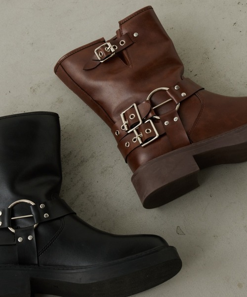 Unitage（ユニテージ）の「エンジニアミドルブーツ（ブーツ・レディース・ブラック/ブラウン・MEDIUM/LARGE）」の3枚目の写真