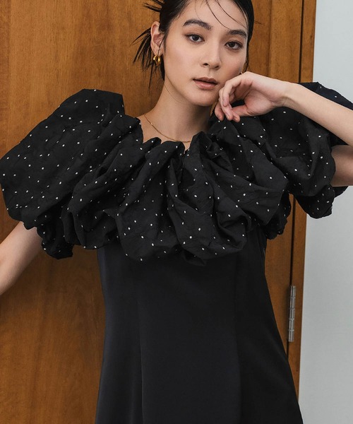 girl(ガール)の「クラウドライクバルーントップス ドット ショート丈 結婚式 お呼ばれ オケージョン パーティードレス 二次会 成人式 同窓会 謝恩会(ドレス・レディース・ブラック・FREE)」の2枚目の写真