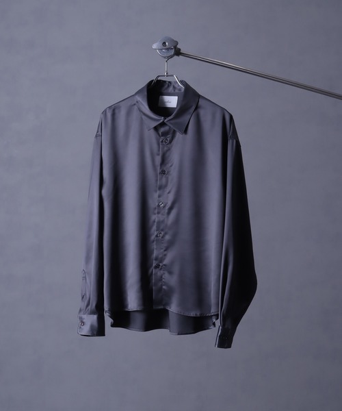 welise(ウェライズ)の「【welise/ウェライズ】ドレープサテンスムース オーバーサイズ長袖シャツ(シャツ/ブラウス・メンズ・ブラック/ホワイト系その他/チャコールグレー/ダークネイビー・S/L/M)」の7枚目の写真