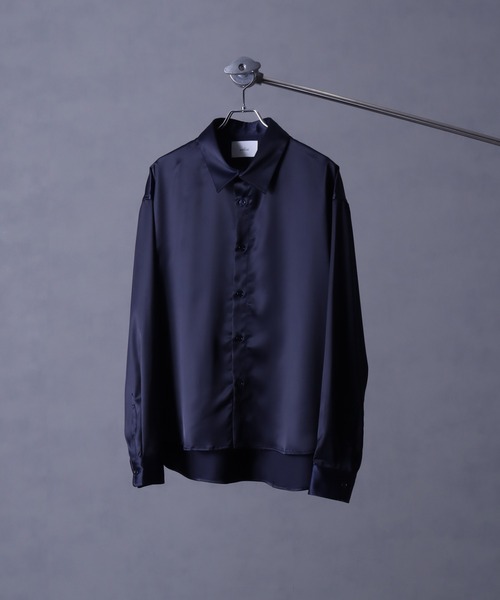 welise(ウェライズ)の「【welise/ウェライズ】ドレープサテンスムース オーバーサイズ長袖シャツ(シャツ/ブラウス・メンズ・ブラック/ホワイト系その他/チャコールグレー/ダークネイビー・S/L/M)」の8枚目の写真