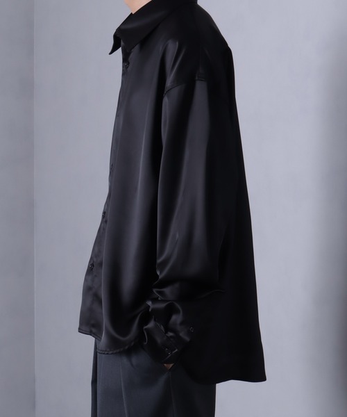 welise(ウェライズ)の「【welise/ウェライズ】ドレープサテンスムース オーバーサイズ長袖シャツ(シャツ/ブラウス・メンズ・ブラック/ホワイト系その他/チャコールグレー/ダークネイビー・S/L/M)」の14枚目の写真