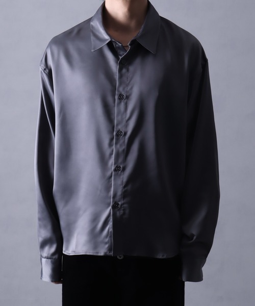 welise(ウェライズ)の「【welise/ウェライズ】ドレープサテンスムース オーバーサイズ長袖シャツ(シャツ/ブラウス・メンズ・ブラック/ホワイト系その他/チャコールグレー/ダークネイビー・S/L/M)」の16枚目の写真
