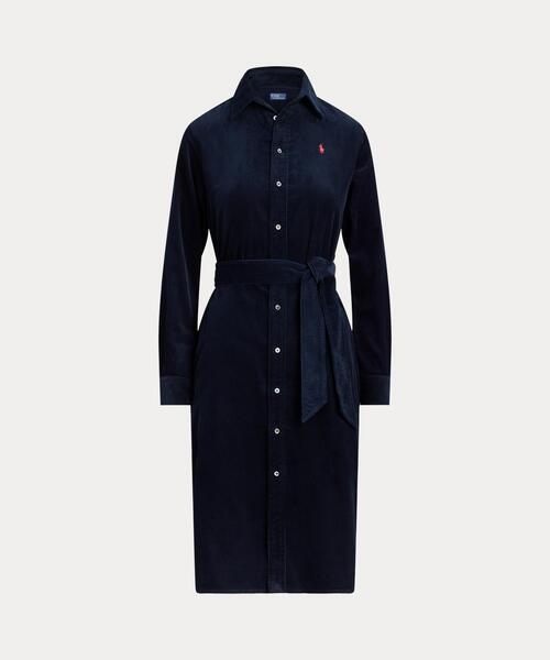 ポロラルフローレン定価4.2万 ベルト コーデュロイ ロングワンピースM コーデュロイ ベルテッド シャツドレス（シャツワンピース）｜POLO