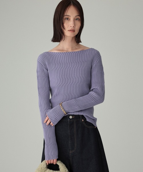 BABYLONE ニットカーディガン パープル Pierrot モヘアタッチ袖ケーブルニットカーディガン （パープル