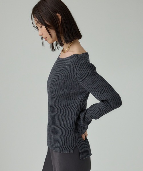 BABYLONE（バビロン）の「シアリングガーターニットプルオーバー（ニット/セーター・レディース・グレー/ベージュ/パープル・フリー）」の6枚目の写真