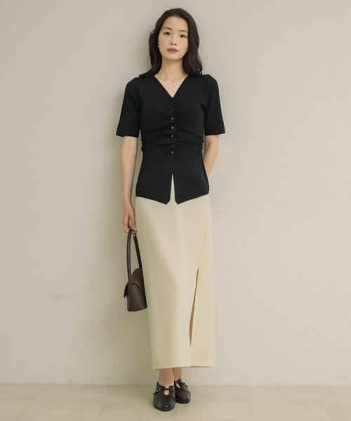 NEUNA(ヌナ)の「【5分袖で二の腕スッキリ◎】フロントギャザーハーフスリーヴトップス(Tシャツ/カットソー・レディース・ブラウン/ブラック/アイボリー・FREE)」の5枚目の写真