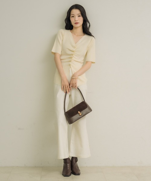 NEUNA(ヌナ)の「【5分袖で二の腕スッキリ◎】フロントギャザーハーフスリーヴトップス(Tシャツ/カットソー・レディース・ブラウン/ブラック/アイボリー・FREE)」の19枚目の写真