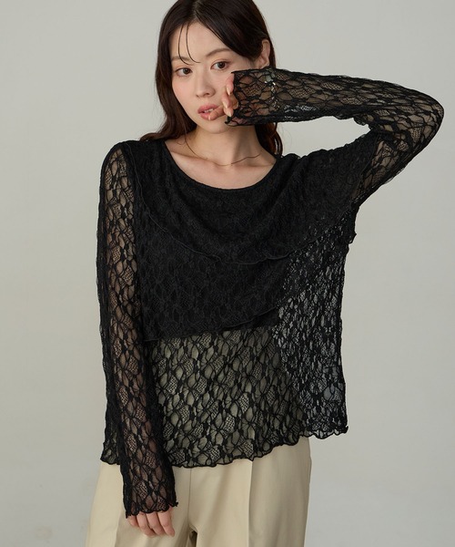 Cherir Mignon(シェリルミニョン)の「【Cherir Mignon】アシメフリルレースブラウス(シャツ/ブラウス・レディース・ホワイト/ブラック・FREE)」の2枚目の写真