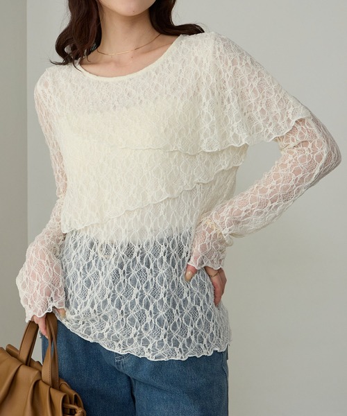 Cherir Mignon(シェリルミニョン)の「【Cherir Mignon】アシメフリルレースブラウス(シャツ/ブラウス・レディース・ホワイト/ブラック・FREE)」の14枚目の写真