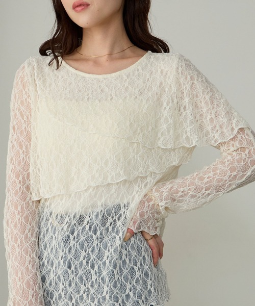 Cherir Mignon(シェリルミニョン)の「【Cherir Mignon】アシメフリルレースブラウス(シャツ/ブラウス・レディース・ホワイト/ブラック・FREE)」の19枚目の写真