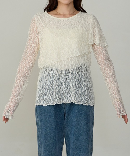 Cherir Mignon(シェリルミニョン)の「【Cherir Mignon】アシメフリルレースブラウス(シャツ/ブラウス・レディース・ホワイト/ブラック・FREE)」の4枚目の写真