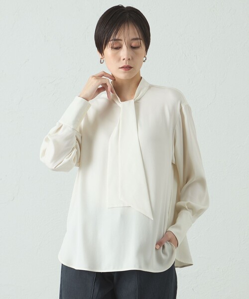 セール】【着回し抜群】アシンメトリーボウタイブラウス（シャツ