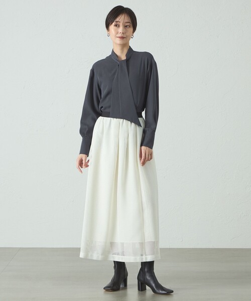 CAST:（キャストコロン）の「【着回し抜群】アシンメトリーボウタイブラウス（シャツ/ブラウス・レディース・ネイビー/グリーン/オフホワイト・S/M）」の7枚目の写真