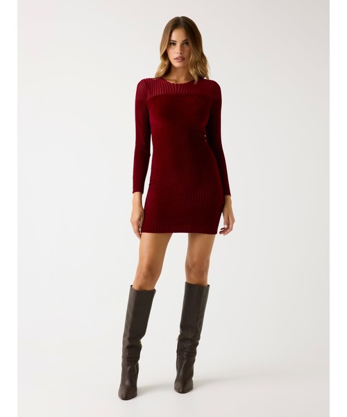 Long Sleeves Crew Neck Rowena Rib Chenille Dress ワンピース ドレス