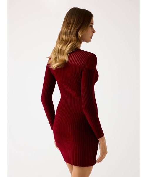 Long Sleeves Crew Neck Rowena Rib Chenille Dress ワンピース ドレス