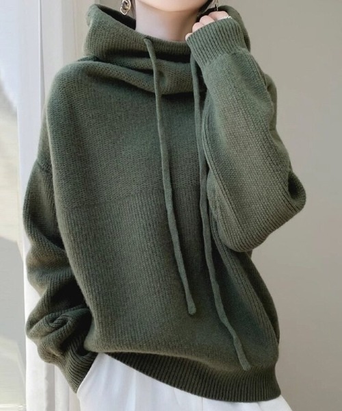 cammie(キャミー)の「タートルフーディーニット(ニット/セーター・レディース・グレー/ブラウン/ネイビー/グリーン・M/L)」の3枚目の写真